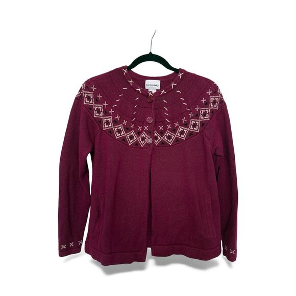 Breckenridge Cardigan Fair Isle Nomad Sweater 3 Button Magenta Purple Small - Picture 1 of 9